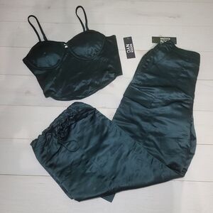 NWT Madden NYC Satin Bustier and Cargo Pant Matching Set Glam Holiday Party.